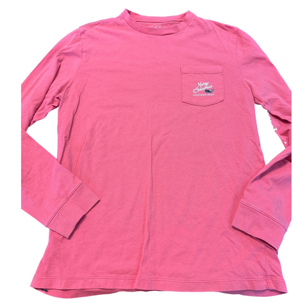 Vineyard Vines Kids Long‎ Sleeve Merry Christmas Whale Pocket T Shirt XL Pink 18